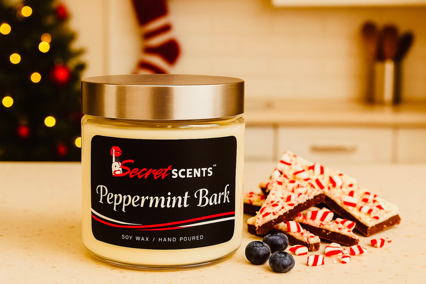 Peppermint Bark Highly Scented Natural Soy Wax Candle